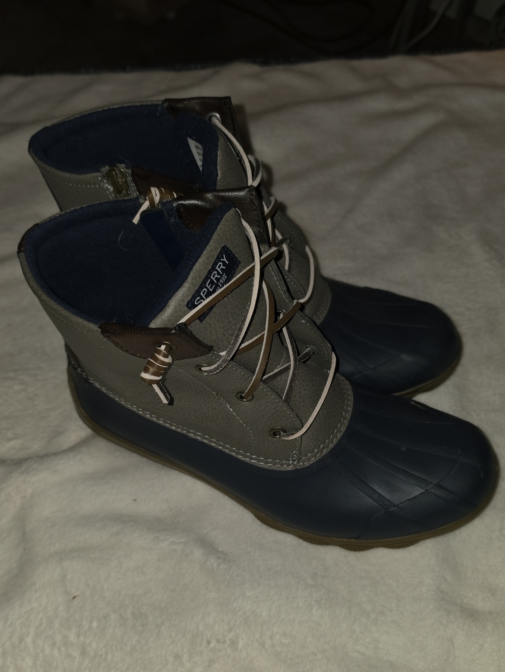 Women's Sperry Size 9 Gray Blue Waterproof Rubber Boots Zipper STS80525